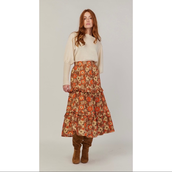 Anthropologie Stella Pardo Retro Floral Tiered Midi Skirt NWT New M *Run… - Picture 6 of 16